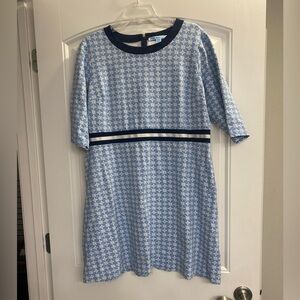 DRAPER JAMES PERSELY PONTE DRESS in light blue and navy 1x plus a-line